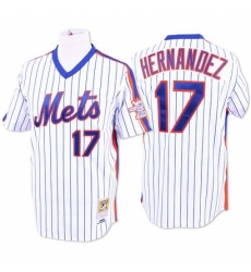 Men's Mitchell and Ness New York Mets #17 Keith Hernandez Replica White/Blue Strip Throwback MLB Jersey