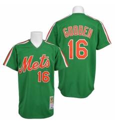 Men's Mitchell and Ness New York Mets #16 Dwight Gooden Replica Green Throwback MLB Jersey