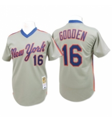 Men's Mitchell and Ness New York Mets #16 Dwight Gooden Replica Grey Throwback MLB Jersey