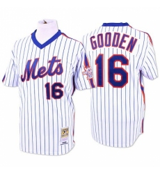 Men's Mitchell and Ness New York Mets #16 Dwight Gooden Replica White/Blue Strip Throwback MLB Jersey
