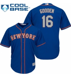 Youth Majestic New York Mets #16 Dwight Gooden Authentic Royal Blue Alternate Road Cool Base MLB Jersey