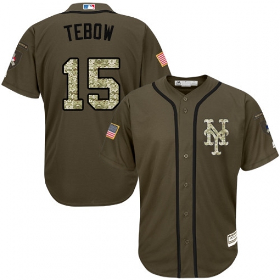 Men's Majestic New York Mets #15 Tim Tebow Replica Green Salute to Service MLB Jersey Men's Majestic New York Mets #15 Tim Tebow Replica Green Salute to Service MLB Jersey