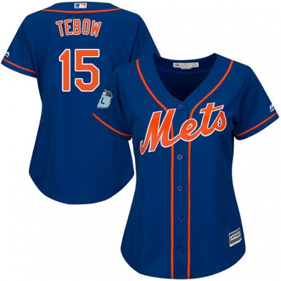 Women's Majestic New York Mets #15 Tim Tebow Replica Royal Blue Alternate Home Cool Base MLB Jersey Women's Majestic New York Mets #15 Tim Tebow Replica Royal Blue Alternate Home Cool Base MLB Jersey