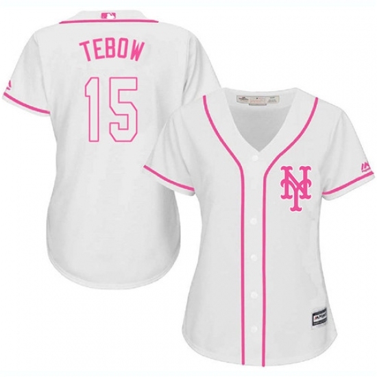 Women's Majestic New York Mets #15 Tim Tebow Replica White Fashion Cool Base MLB Jersey Women's Majestic New York Mets #15 Tim Tebow Replica White Fashion Cool Base MLB Jersey