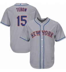 Youth Majestic New York Mets #15 Tim Tebow Replica Grey Road Cool Base MLB Jersey