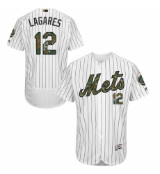 Men's Majestic New York Mets #12 Juan Lagares Authentic White 2016 Memorial Day Fashion Flex Base MLB Jersey