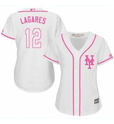 Women's Majestic New York Mets #12 Juan Lagares Replica White Fashion Cool Base MLB Jersey