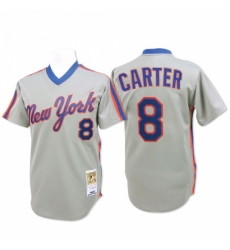Men's Mitchell and Ness New York Mets #8 Gary Carter Authentic Grey Throwback MLB Jersey