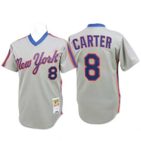 Men's Mitchell and Ness New York Mets #8 Gary Carter Authentic Grey Throwback MLB Jersey Men's Mitchell and Ness New York Mets #8 Gary Carter Authentic Grey Throwback MLB Jersey