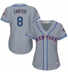 Women's Majestic New York Mets #8 Gary Carter Authentic Grey Road Cool Base MLB Jersey