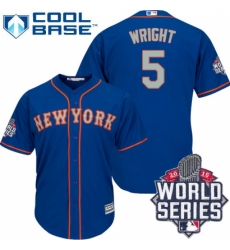 Men's Majestic New York Mets #5 David Wright Authentic Royal Blue Alternate Road Cool Base 2015 World Series MLB Jersey