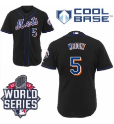 Men's Majestic New York Mets #5 David Wright Replica Black Cool Base 2015 World Series MLB Jersey