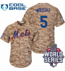 Men's Majestic New York Mets #5 David Wright Replica Camo Alternate Cool Base 2015 World Series MLB Jersey
