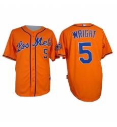 Men's Majestic New York Mets #5 David Wright Replica Orange Los Mets Cool Base MLB Jersey