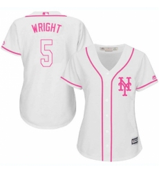 Women's Majestic New York Mets #5 David Wright Authentic White Fashion Cool Base MLB Jersey