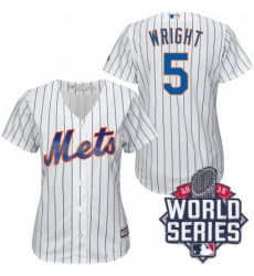 Women's Majestic New York Mets #5 David Wright Authentic White/Blue Strip 2015 World Series MLB Jersey