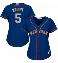 Women's Majestic New York Mets #5 David Wright Replica Blue(Grey NO.) MLB Jersey