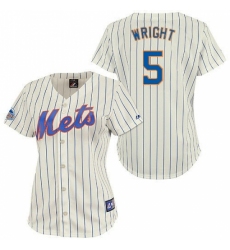 Women's Majestic New York Mets #5 David Wright Replica Cream/Blue Strip MLB Jersey