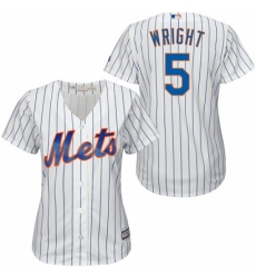 Women's Majestic New York Mets #5 David Wright Replica White/Blue Strip MLB Jersey