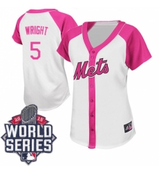 Women's Majestic New York Mets #5 David Wright Replica White/Pink Splash Fashion 2015 World Series MLB Jersey