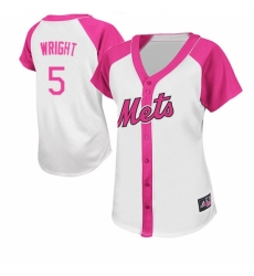 Women's Majestic New York Mets #5 David Wright Replica White/Pink Splash Fashion MLB Jersey