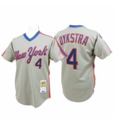 Men's Mitchell and Ness New York Mets #4 Lenny Dykstra Replica Grey Throwback MLB Jersey