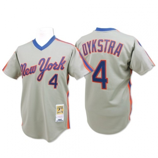Men's Mitchell and Ness New York Mets #4 Lenny Dykstra Replica Grey Throwback MLB Jersey Men's Mitchell and Ness New York Mets #4 Lenny Dykstra Replica Grey Throwback MLB Jersey