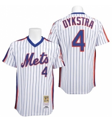 Men's Mitchell and Ness New York Mets #4 Lenny Dykstra Replica White/Blue Strip Throwback MLB Jersey