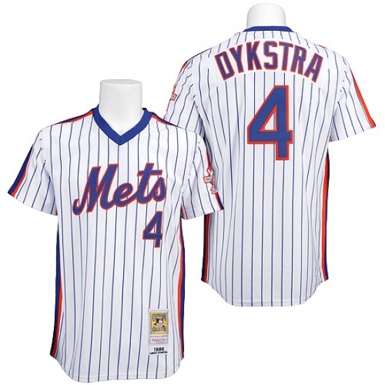 Men's Mitchell and Ness New York Mets #4 Lenny Dykstra Replica White/Blue Strip Throwback MLB Jersey Men's Mitchell and Ness New York Mets #4 Lenny Dykstra Replica White/Blue Strip Throwback MLB Jersey