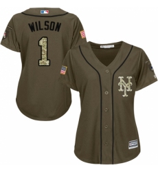 Women's Majestic New York Mets #1 Mookie Wilson Replica Green Salute to Service MLB Jersey Women's Majestic New York Mets #1 Mookie Wilson Replica Green Salute to Service MLB Jersey
