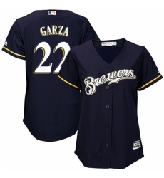 Women's Majestic Milwaukee Brewers #22 Matt Garza Replica Navy Blue Alternate Cool Base MLB Jersey