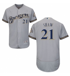 Men's Majestic Milwaukee Brewers #21 Travis Shaw Grey Flexbase Authentic Collection MLB Jersey