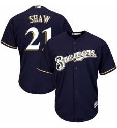 Men's Majestic Milwaukee Brewers #21 Travis Shaw Replica Navy Blue Alternate Cool Base MLB Jersey