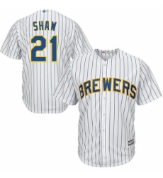 Men's Majestic Milwaukee Brewers #21 Travis Shaw Replica White Alternate Cool Base MLB Jersey