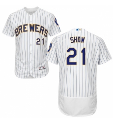 Men's Majestic Milwaukee Brewers #21 Travis Shaw White/Royal Flexbase Authentic Collection MLB Jersey