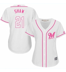 Women's Majestic Milwaukee Brewers #21 Travis Shaw Authentic White Fashion Cool Base MLB Jersey