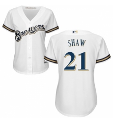 Women's Majestic Milwaukee Brewers #21 Travis Shaw Replica White Home Cool Base MLB Jersey