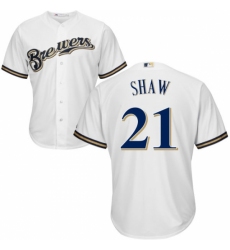 Youth Majestic Milwaukee Brewers #21 Travis Shaw Authentic White Home Cool Base MLB Jersey