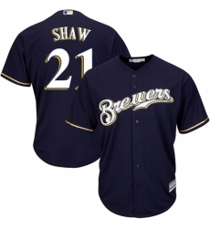 Youth Majestic Milwaukee Brewers #21 Travis Shaw Replica Navy Blue Alternate Cool Base MLB Jersey