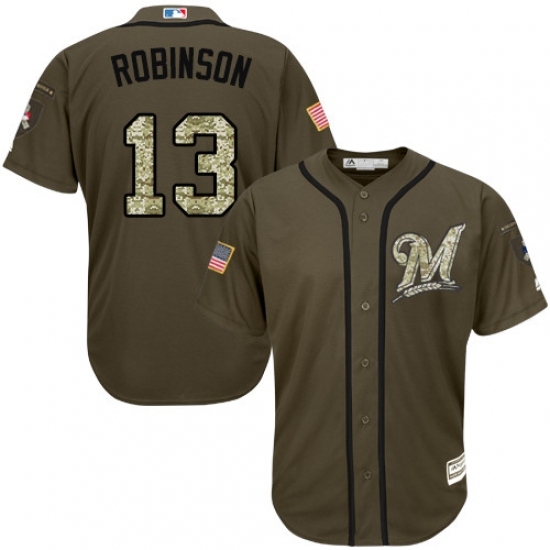 Men's Majestic Milwaukee Brewers #13 Glenn Robinson Replica Green Salute to Service MLB Jersey Men's Majestic Milwaukee Brewers #13 Glenn Robinson Replica Green Salute to Service MLB Jersey