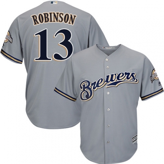 Men's Majestic Milwaukee Brewers #13 Glenn Robinson Replica Grey Road Cool Base MLB Jersey Men's Majestic Milwaukee Brewers #13 Glenn Robinson Replica Grey Road Cool Base MLB Jersey