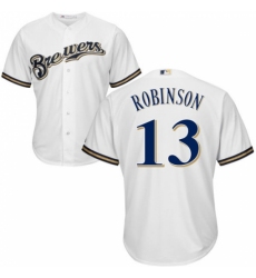 Men's Majestic Milwaukee Brewers #13 Glenn Robinson Replica White Home Cool Base MLB Jersey Men's Majestic Milwaukee Brewers #13 Glenn Robinson Replica White Home Cool Base MLB Jersey