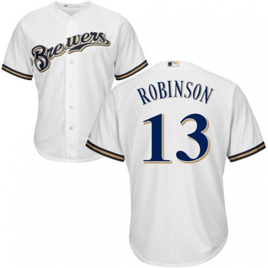 Men's Majestic Milwaukee Brewers #13 Glenn Robinson Replica White Home Cool Base MLB Jersey Men's Majestic Milwaukee Brewers #13 Glenn Robinson Replica White Home Cool Base MLB Jersey
