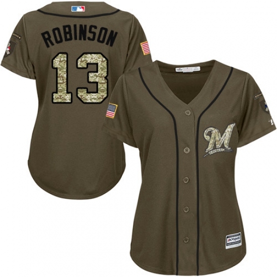 Women's Majestic Milwaukee Brewers #13 Glenn Robinson Replica Green Salute to Service MLB Jersey Women's Majestic Milwaukee Brewers #13 Glenn Robinson Replica Green Salute to Service MLB Jersey