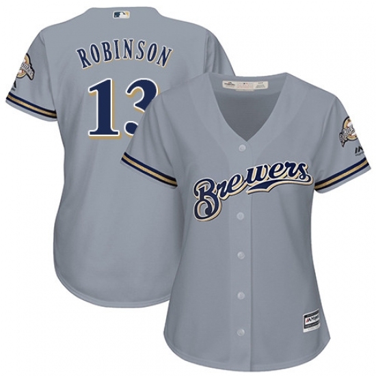 Women's Majestic Milwaukee Brewers #13 Glenn Robinson Replica Grey Road Cool Base MLB Jersey Women's Majestic Milwaukee Brewers #13 Glenn Robinson Replica Grey Road Cool Base MLB Jersey