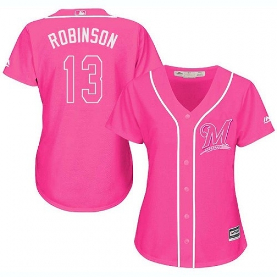 Women's Majestic Milwaukee Brewers #13 Glenn Robinson Replica Pink Fashion Cool Base MLB Jersey Women's Majestic Milwaukee Brewers #13 Glenn Robinson Replica Pink Fashion Cool Base MLB Jersey