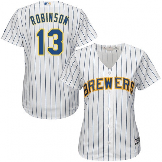 Women's Majestic Milwaukee Brewers #13 Glenn Robinson Replica White Alternate Cool Base MLB Jersey Women's Majestic Milwaukee Brewers #13 Glenn Robinson Replica White Alternate Cool Base MLB Jersey