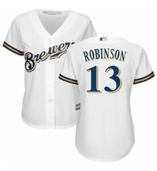 Women's Majestic Milwaukee Brewers #13 Glenn Robinson Replica White Home Cool Base MLB Jersey Women's Majestic Milwaukee Brewers #13 Glenn Robinson Replica White Home Cool Base MLB Jersey