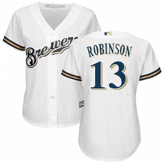 Women's Majestic Milwaukee Brewers #13 Glenn Robinson Replica White Home Cool Base MLB Jersey Women's Majestic Milwaukee Brewers #13 Glenn Robinson Replica White Home Cool Base MLB Jersey