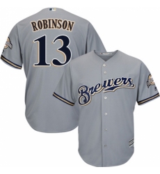 Youth Majestic Milwaukee Brewers #13 Glenn Robinson Replica Grey Road Cool Base MLB Jersey Youth Majestic Milwaukee Brewers #13 Glenn Robinson Replica Grey Road Cool Base MLB Jersey